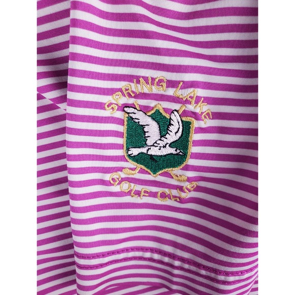 FootJoy  Polo Shirt Mens XL White Purple  Striped Spring Lakes Golf Club Logo - Picture 3 of 8